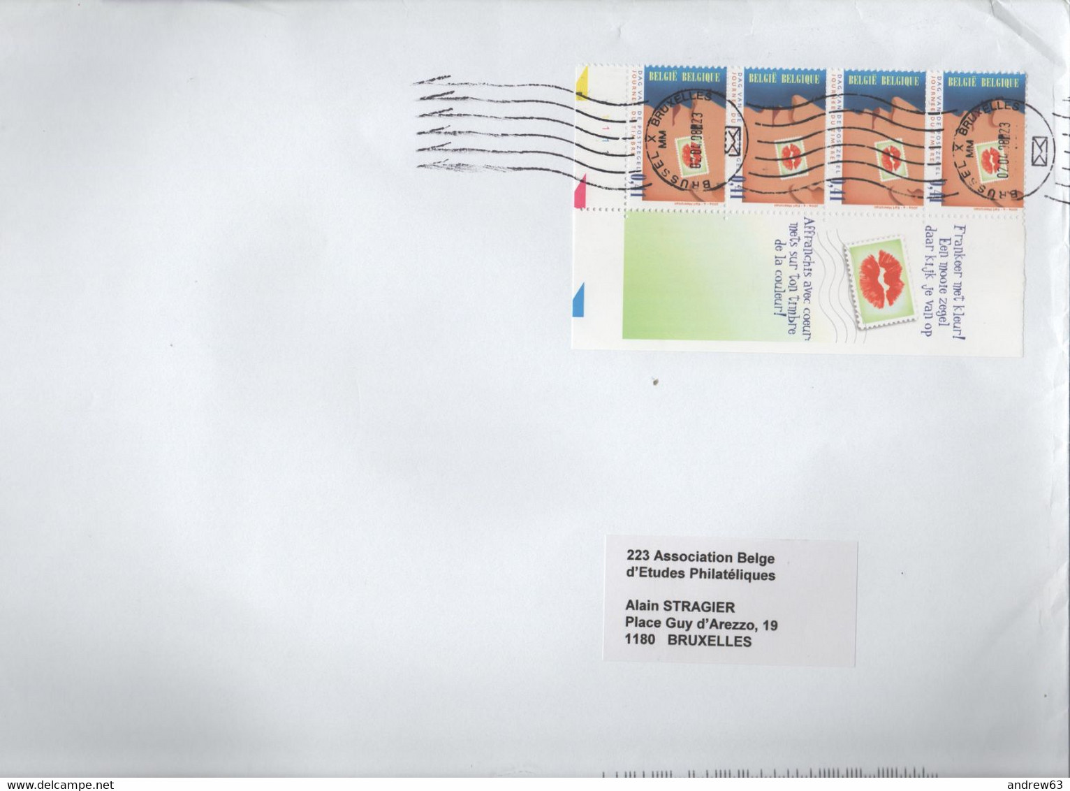 BELGIO - BELGIE - BELGIQUE - 2008 - 4 X 0,41€ Journée Du Timbre - Big Envelope - Viaggiata Da Brussels Per Brussels - Briefe U. Dokumente