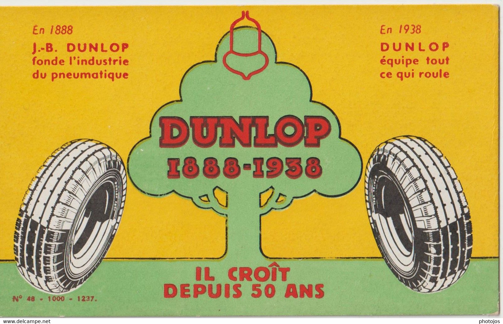 Carte Publicitaire Format CPA  Pneumatiques  Dunlop 30 Ans De Croissance 1888 - 1938   Buvard Au Dos  TBE - Auto's