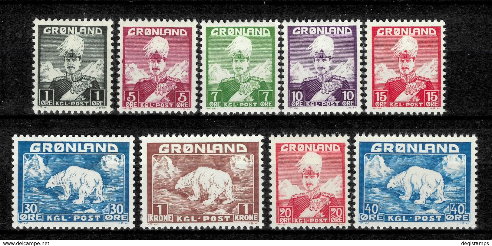 Greenland 1938+46 ☀ Christian X - Polar Bear Set MI 1/7, 26/27 ☀ MNH** - Neufs