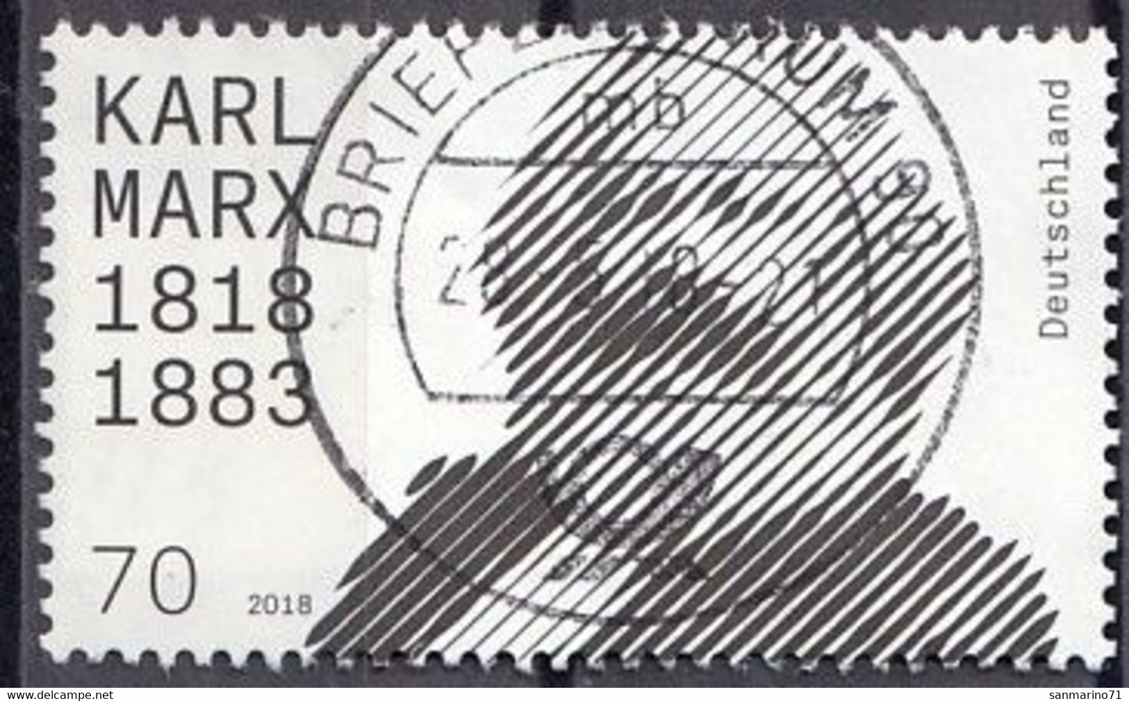 GERMANY Bundes 3384,used,falc Hinged - Karl Marx