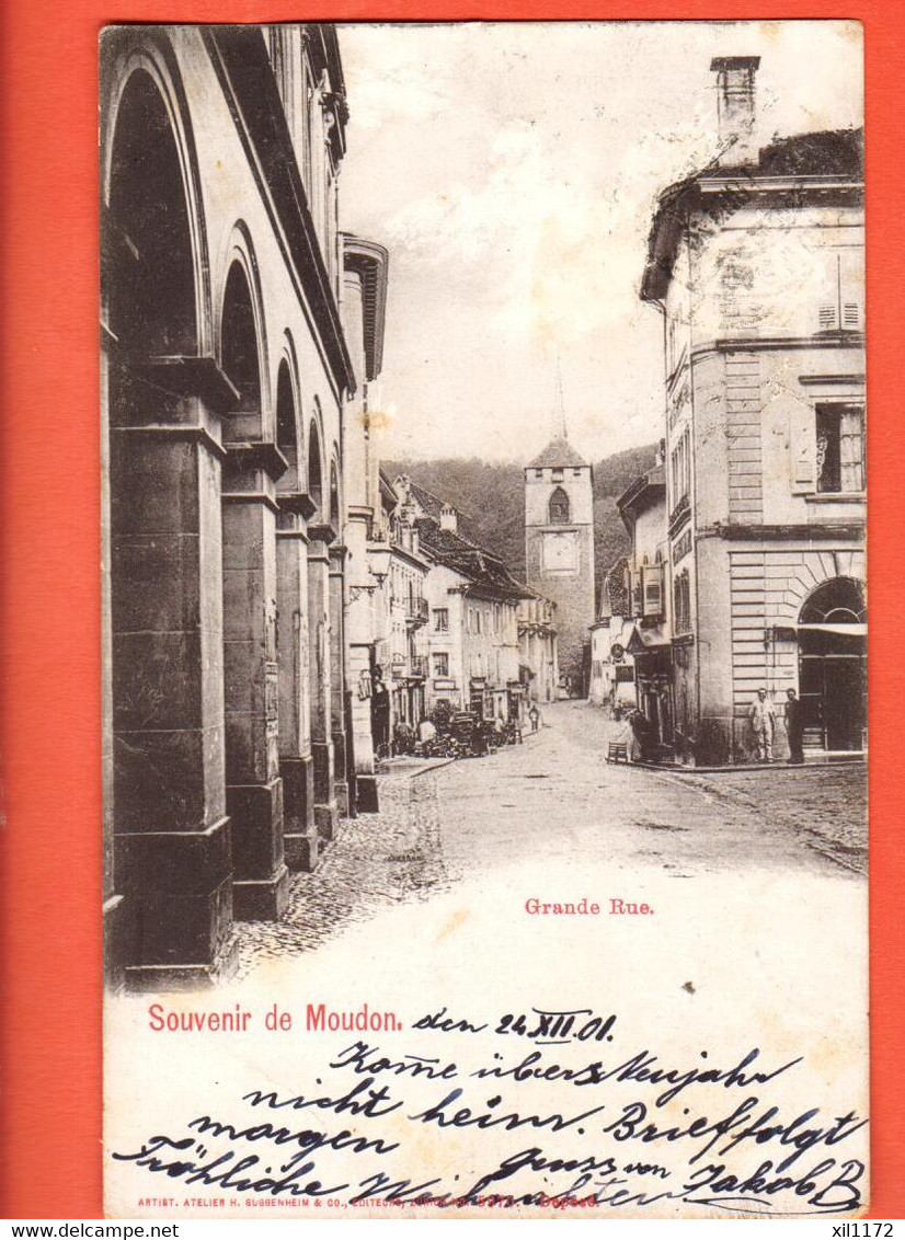 ZSD-23  Souvenir De  Moudon  Grande Rue  Dos Simple. Circ. 1901 - Moudon