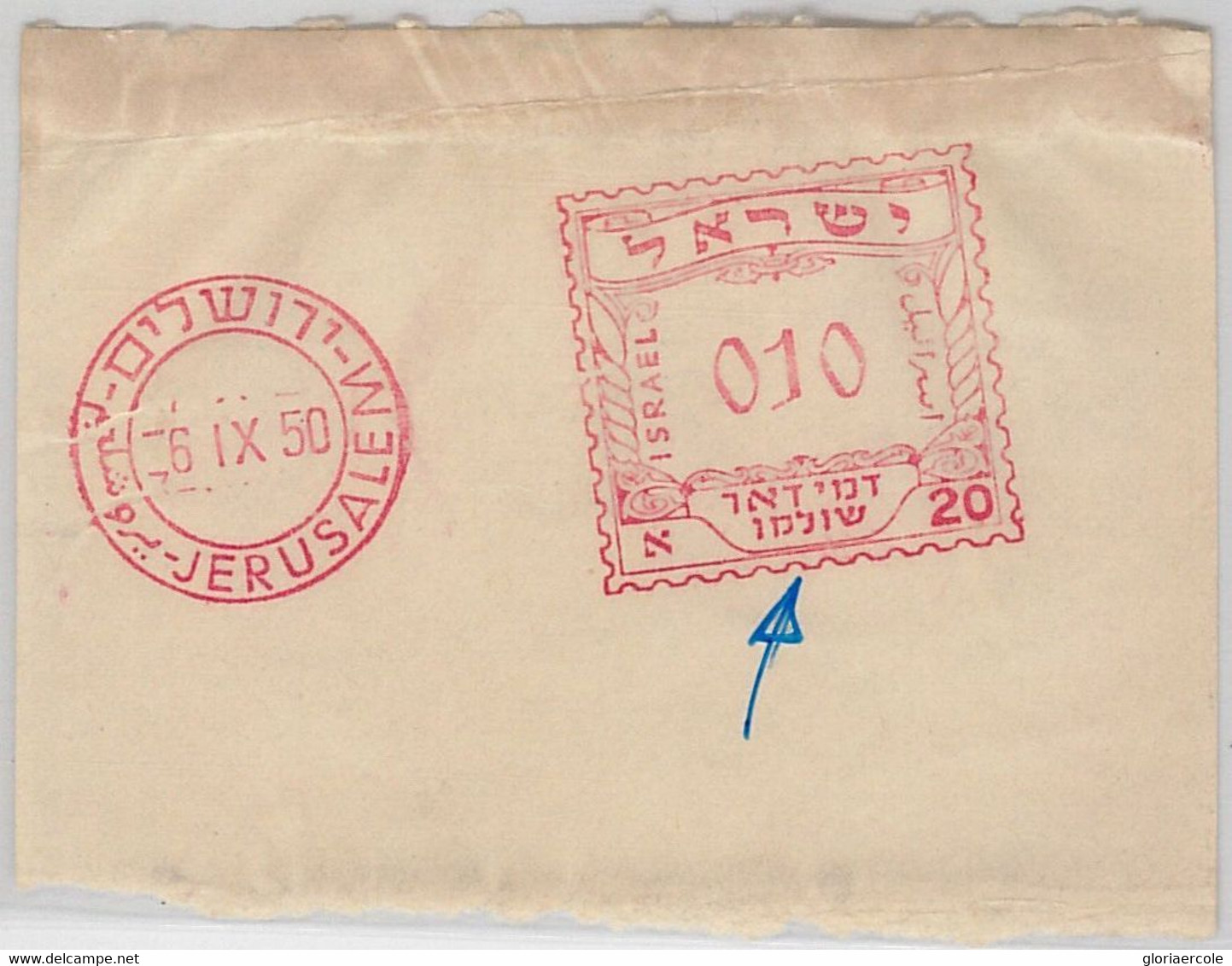 49104 - ISRAEL - POSTAL HISTORY: Mecchanical TAX POSTMARK On Cover Cut-out 1950 - Other & Unclassified