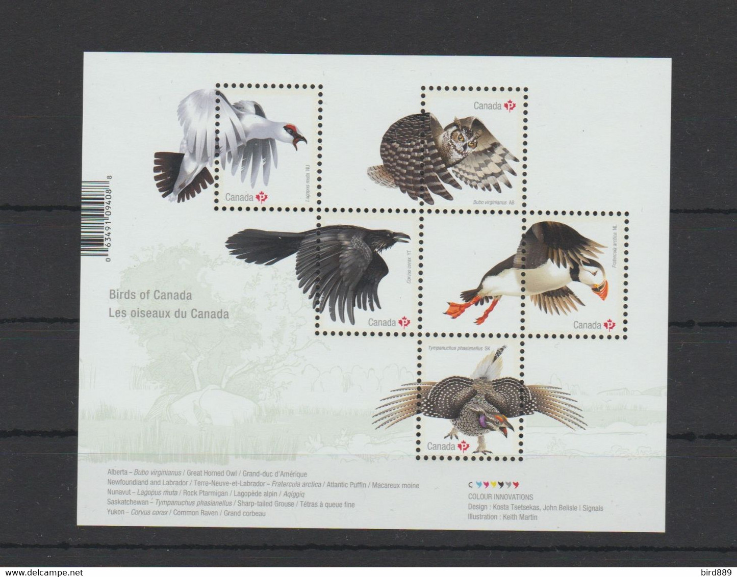 2016 Canada Fauna Bird Puffin Grouse Crow Owl Ptarmigan Mini Sheet Of 5 MNH - Ongebruikt