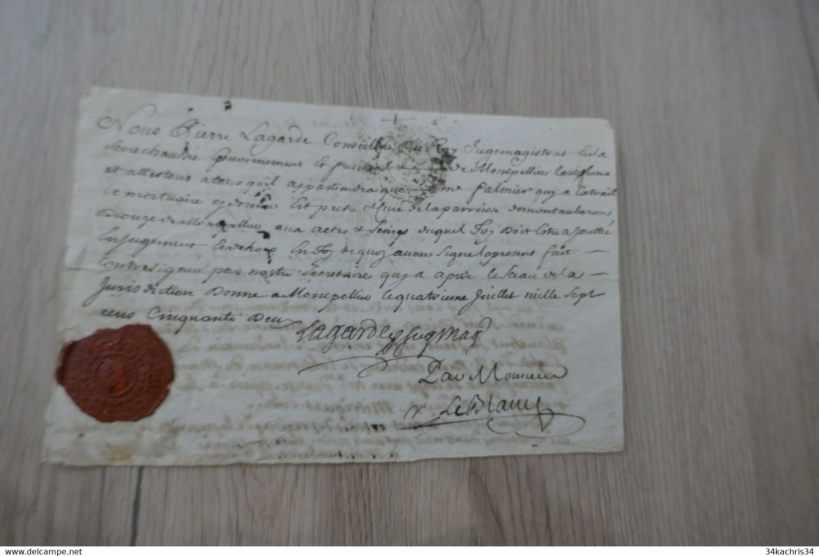Pièce Signée Avec Sceau Montpellier 04/07/1752 Certificat De Décès Pierre DE Sartre 3 Doc En 1!! - Historical Documents