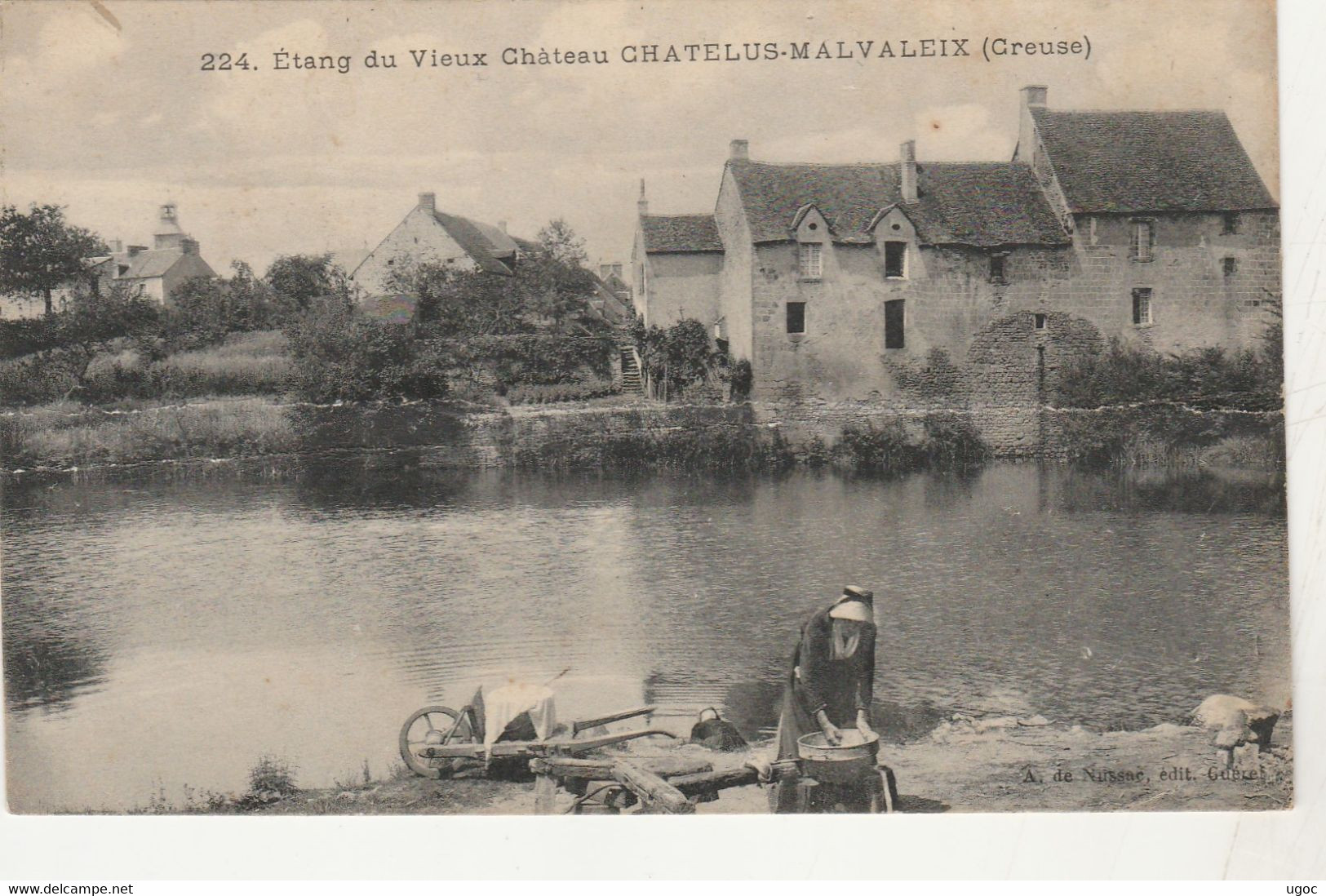 23 - CPA - 224  Etang Du Vieux Château CHATELUS-MALVALEIX, Laveuse - Carte Pliée En Deux   - 007 - Chatelus Malvaleix