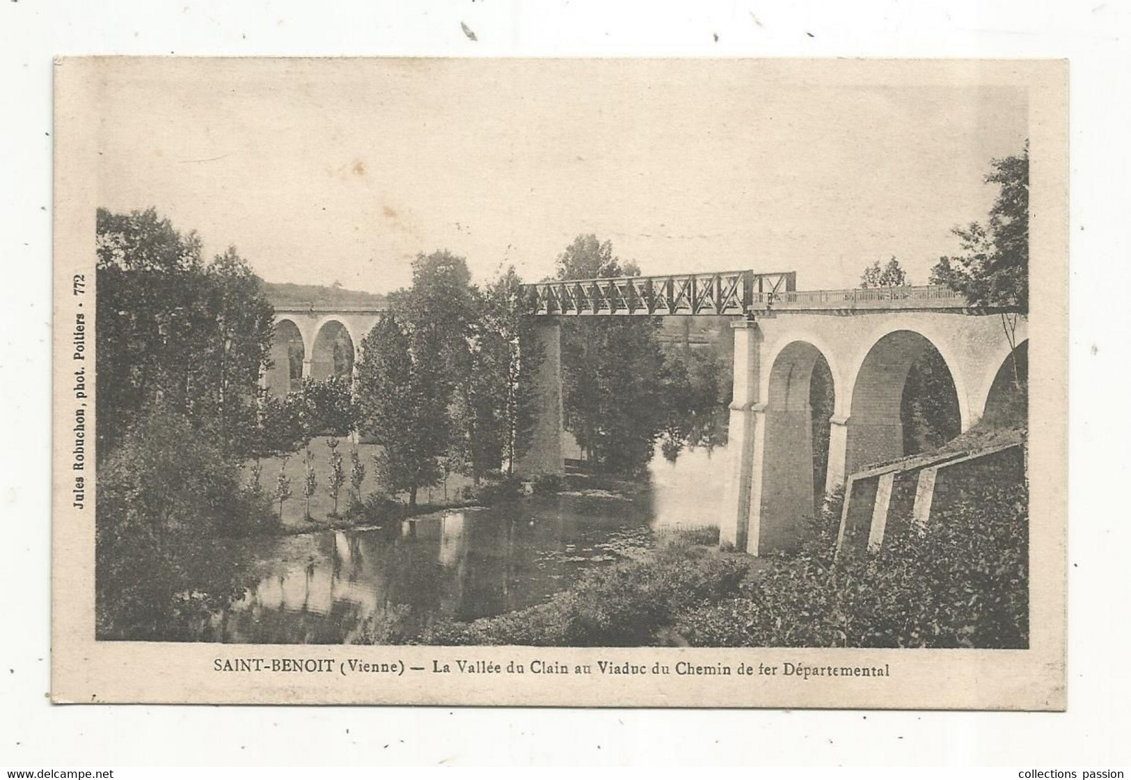 Cp, 86, SAINT BENOIT , La Vallée Du CLAIN Au Viaduc Du Chemin De Fer Départemental ,voyagée 1917 - Saint Benoit