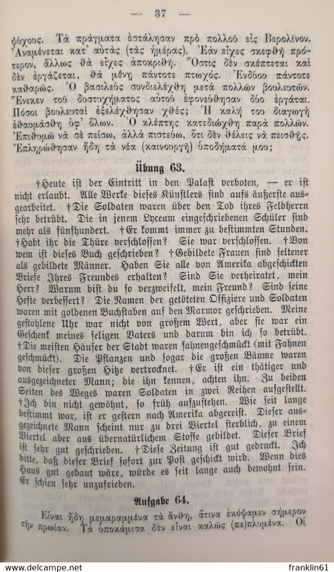 Schlüssel Zur Neugriechischen Konversations-Grammatik Zum Schul- Und Privatunterricht. - Schoolboeken