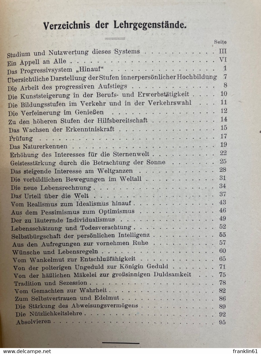 Das Progressiv-System Hinauf. - Philosophie