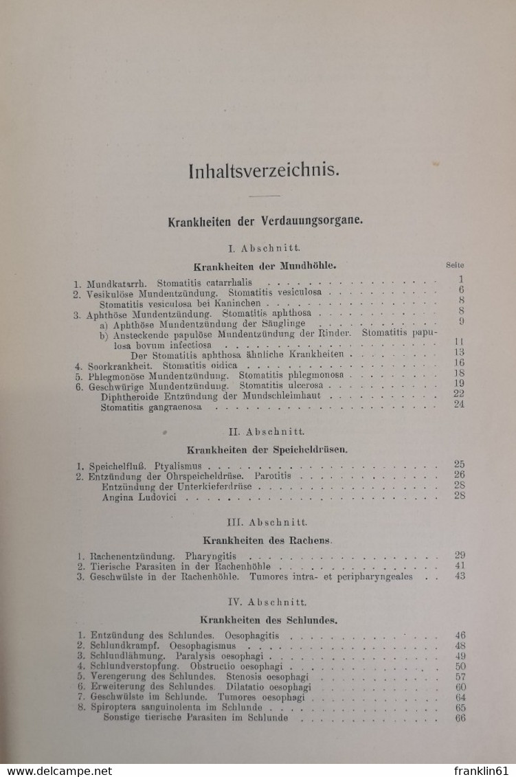 Spezielle Pathologie Und Therapie Der Haustiere. Zweiter Band: Krankheiten Der Atmungsorgane Und Der Blutkreis - Lessico