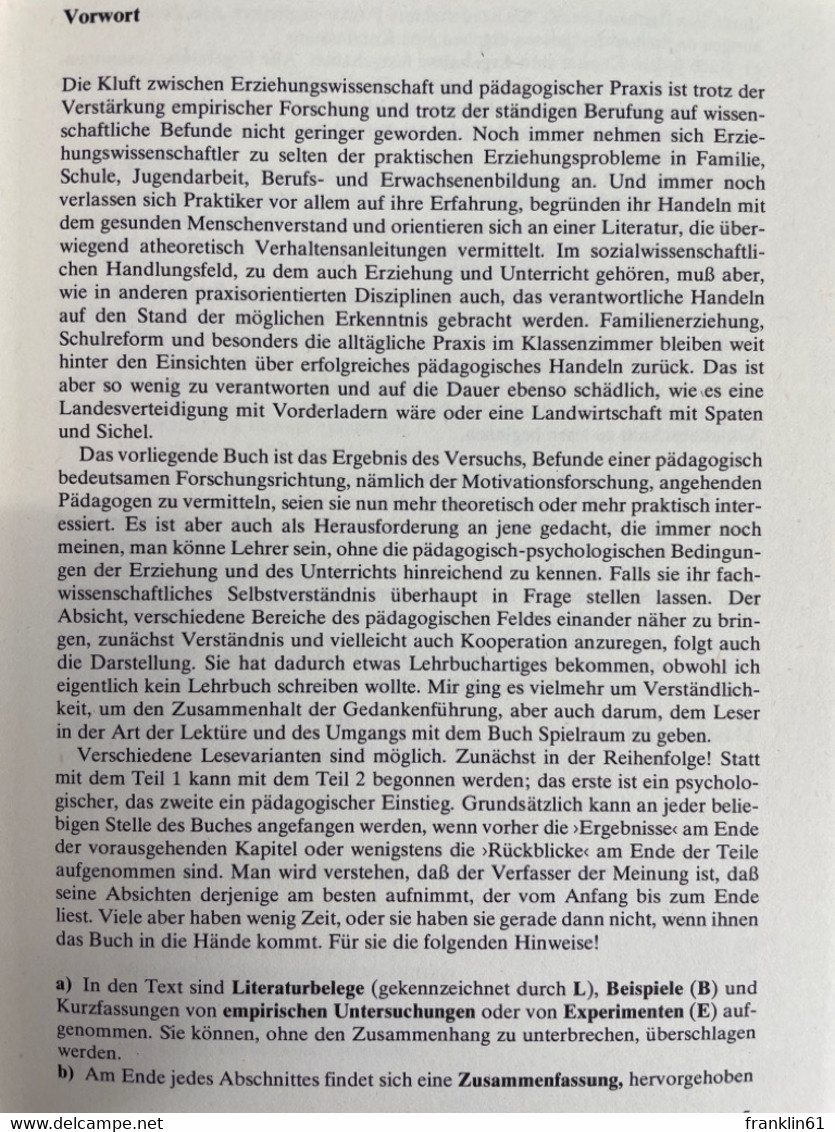 Lernmotivation Und Motivlernen : Grundzüge Einer Erziehungswissenschaftlichen Motivationslehre. - Psychologie