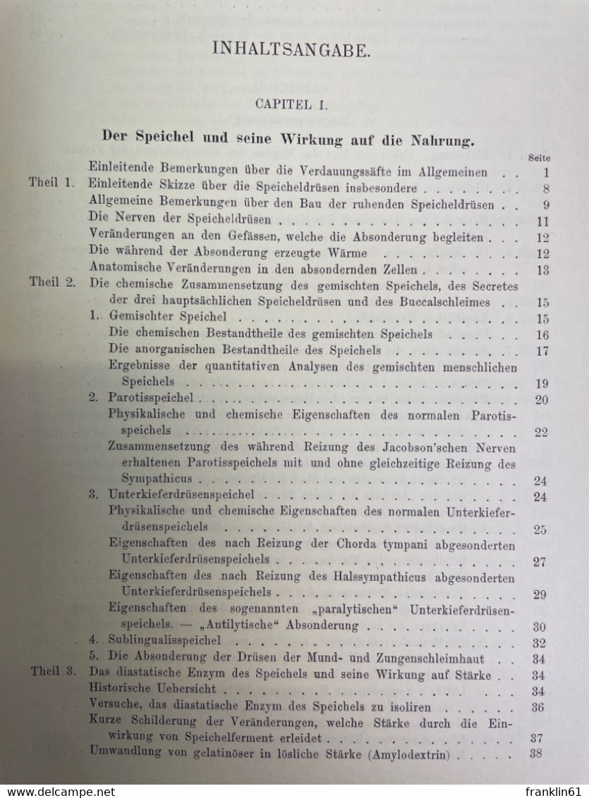 Die Physiologische Chemie Der Verdauung Mit Einschluss Der Pathologischen Chemie. - Medizin & Gesundheit