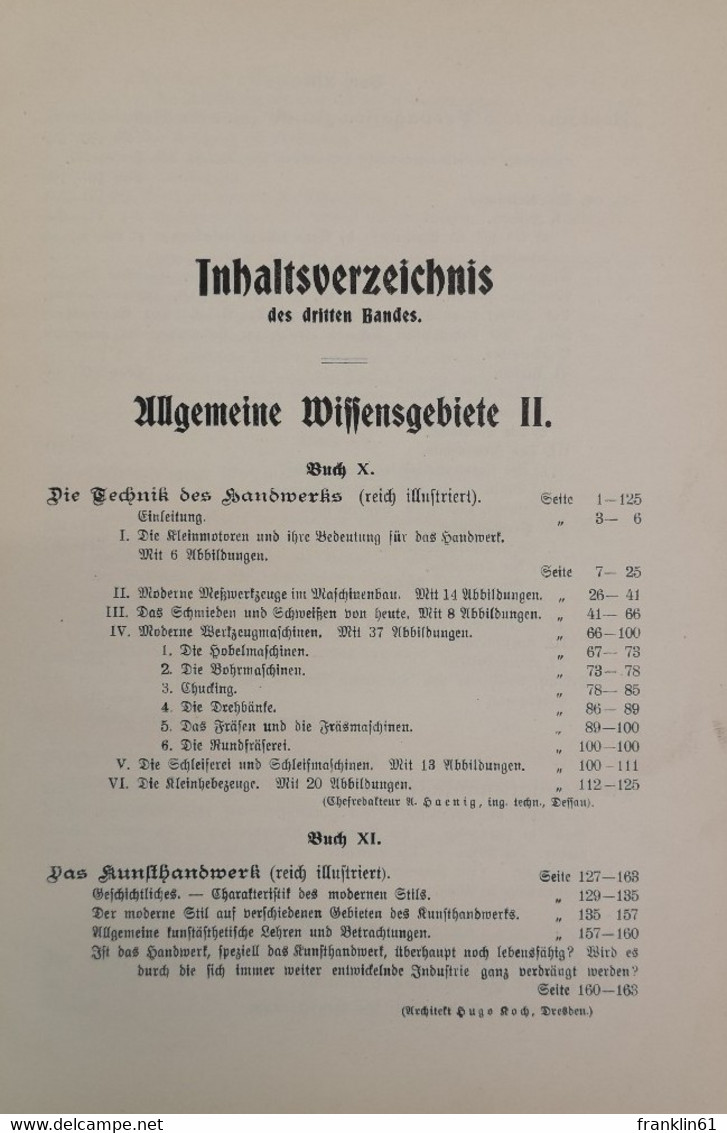 Des Handwerks Goldener Boden. Band III. Allgemeine Wissensgebiete II. - DIY