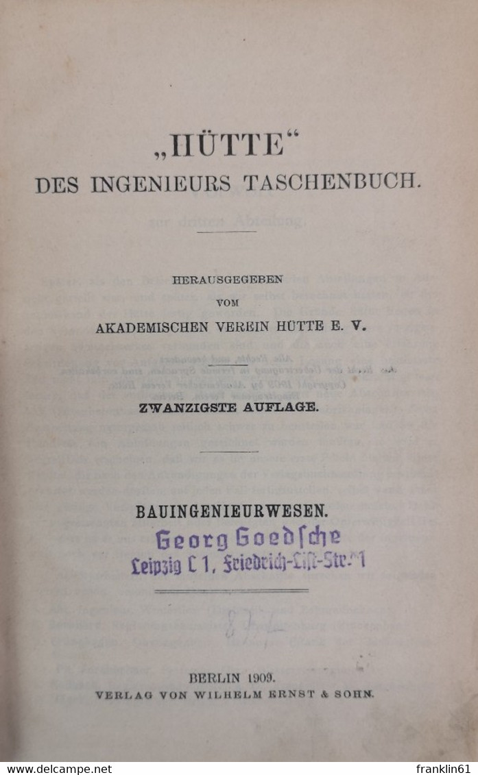 Hütte. Des Ingenieurs Taschenbuch. - Lexiques