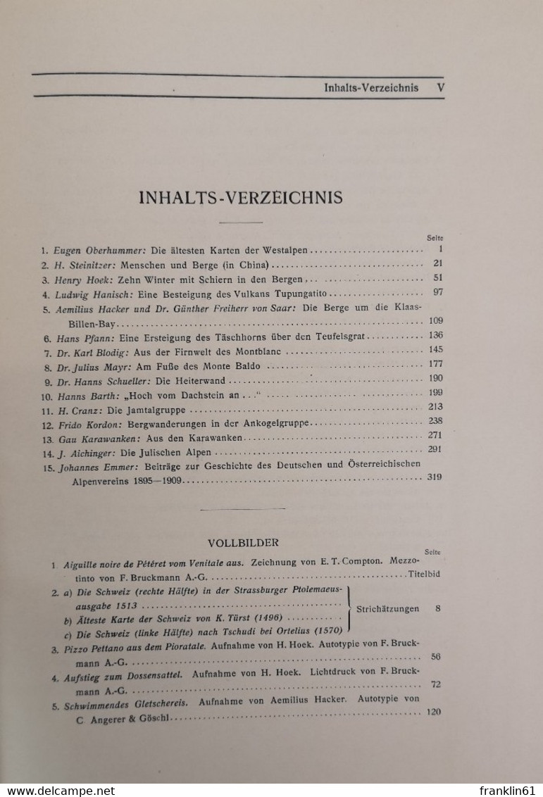 Zeitschrift Des Deutschen Und Österreichischen Alpenvereins. Band 40. Jahrgang 1909. - Autres & Non Classés