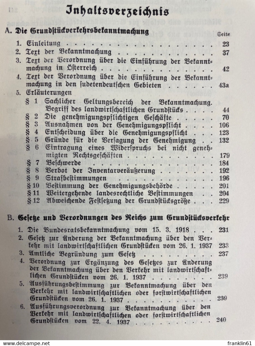 Der Ländliche Grundstücksverkehr, Insbes. D. Grundstücksverkehrsbekanntmachung Vom 26. Jan. 1937. - Recht