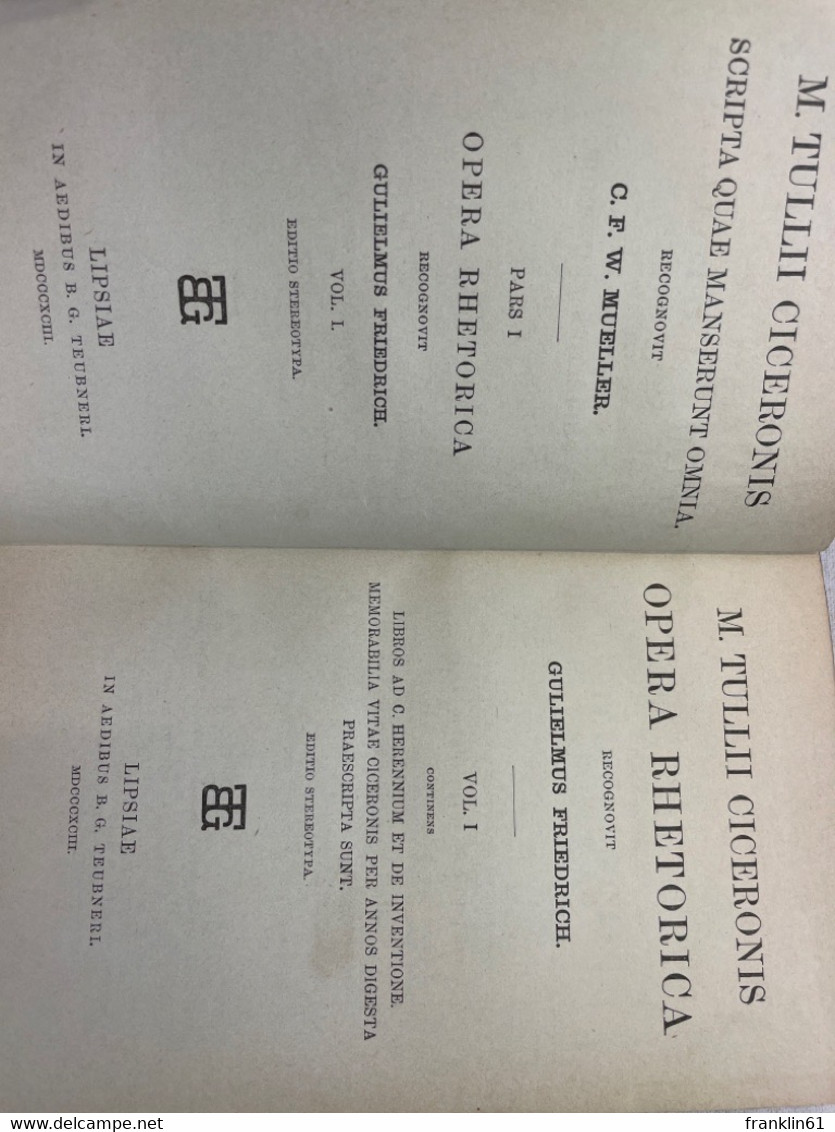 M. Tulli Ciceronis Opera Rhetorica. Partis II, VOL. I Und II. - Filosofía