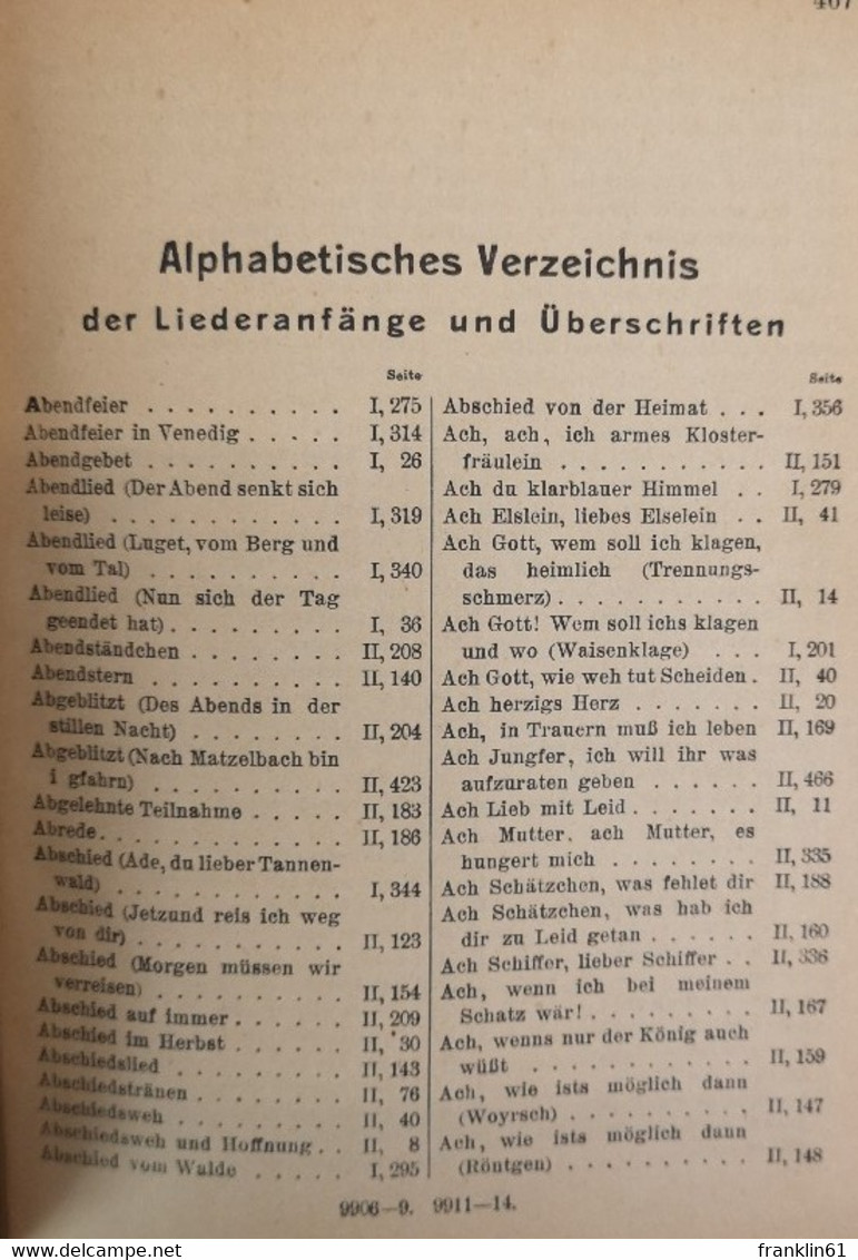 Volksliederbuch Für Gemischten Chor. Sopran I. Band. Alt II. Band. - Musica