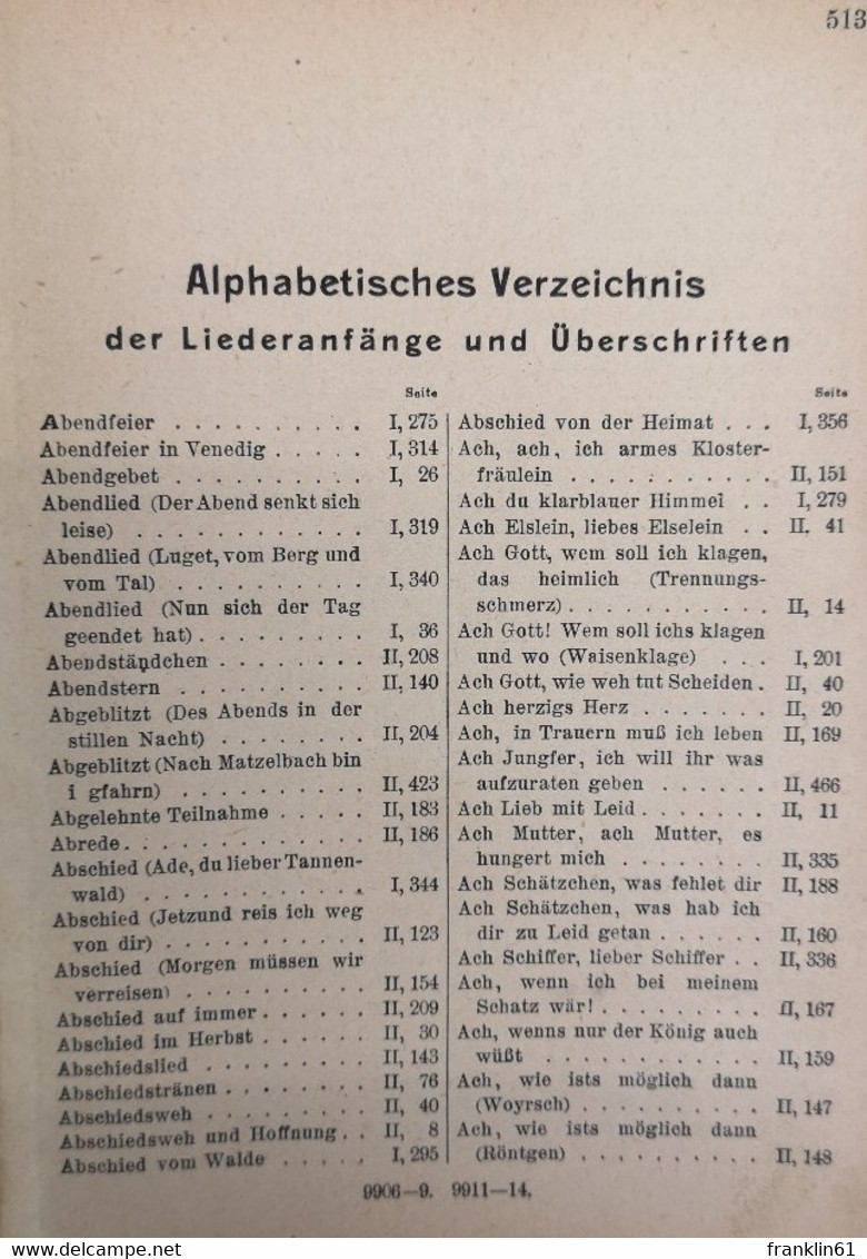 Volksliederbuch für gemischten Chor. Sopran I. Band. Alt II. Band.