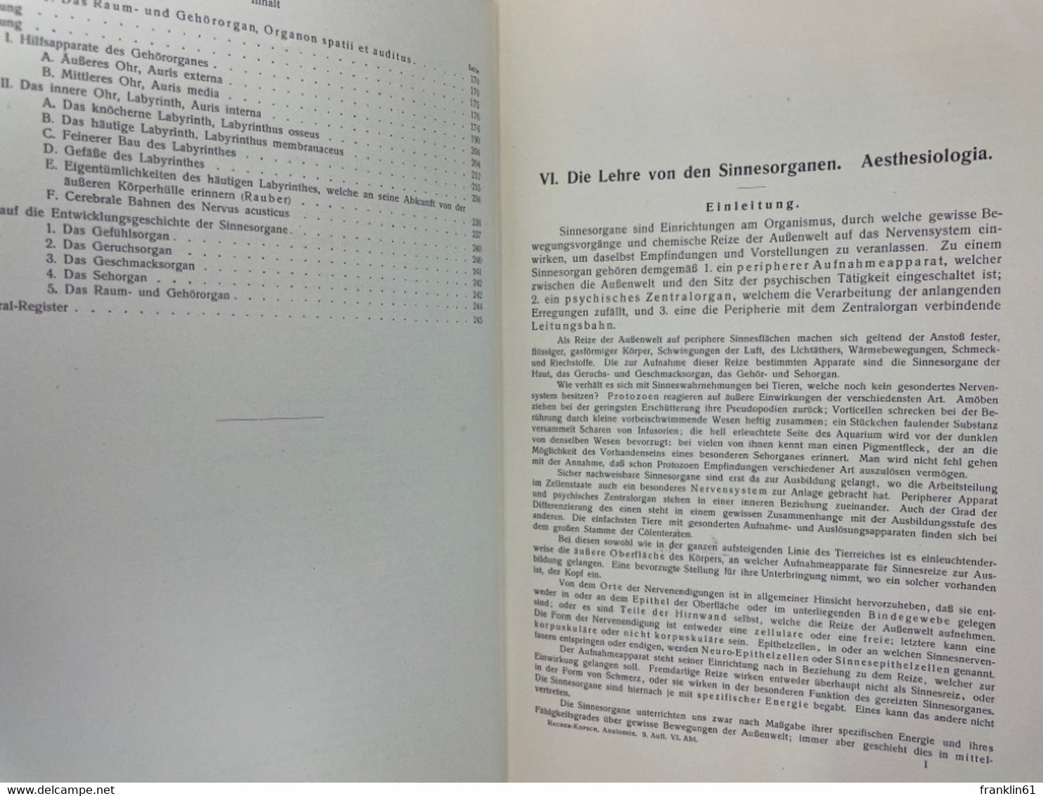 Raubers Lehrbuch der Anatomie des Menschen.  Abteilung 6: Sinnesorgane und Generalregister.