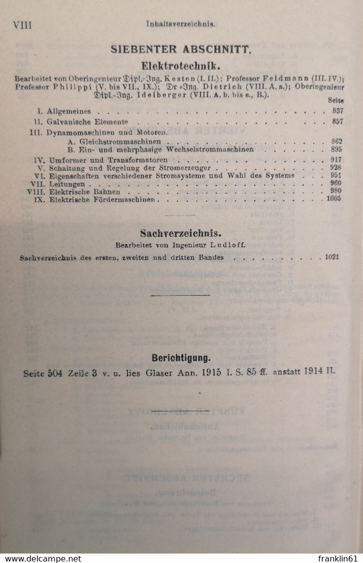 HÜTTE. Des Ingenieurs Taschenbuch. II. Band.