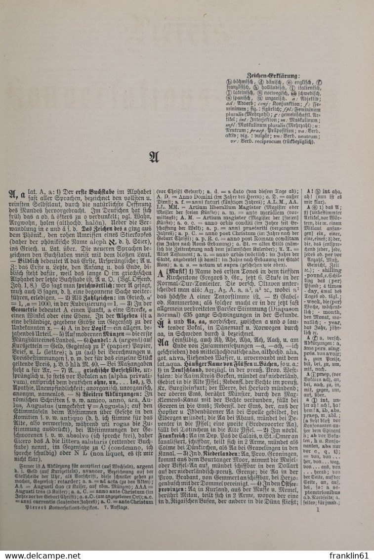 Pierers Konversations-Lexikon. Erster Band. A - Aufstehen. - Léxicos