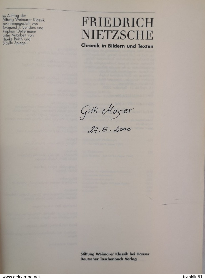 Friedrich Nietzsche. Chronik In Bildern Und Texten. - Philosophie