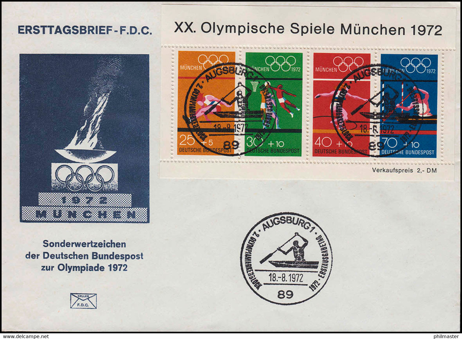 Block 8 Olympia-Sportarten 1972 Auf Schmuck-FDC ESSt Augsburg Kajakfahren 1972 - Other & Unclassified