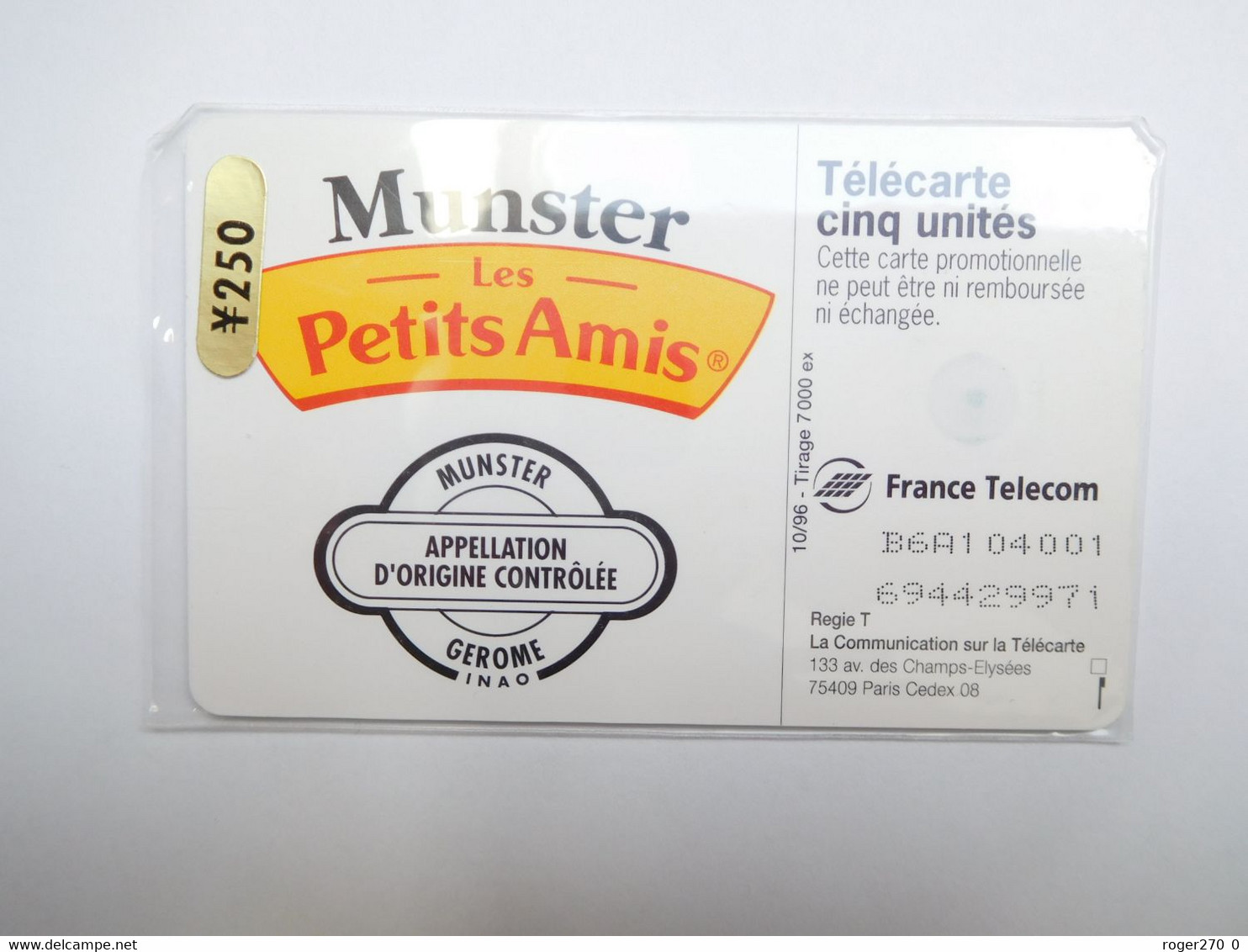 Télécarte Neuve 5 U , Gn269 , Fromage Munster - Cigogne  ,  Cote : 13 Euros - Telefoonkaarten Voor Particulieren