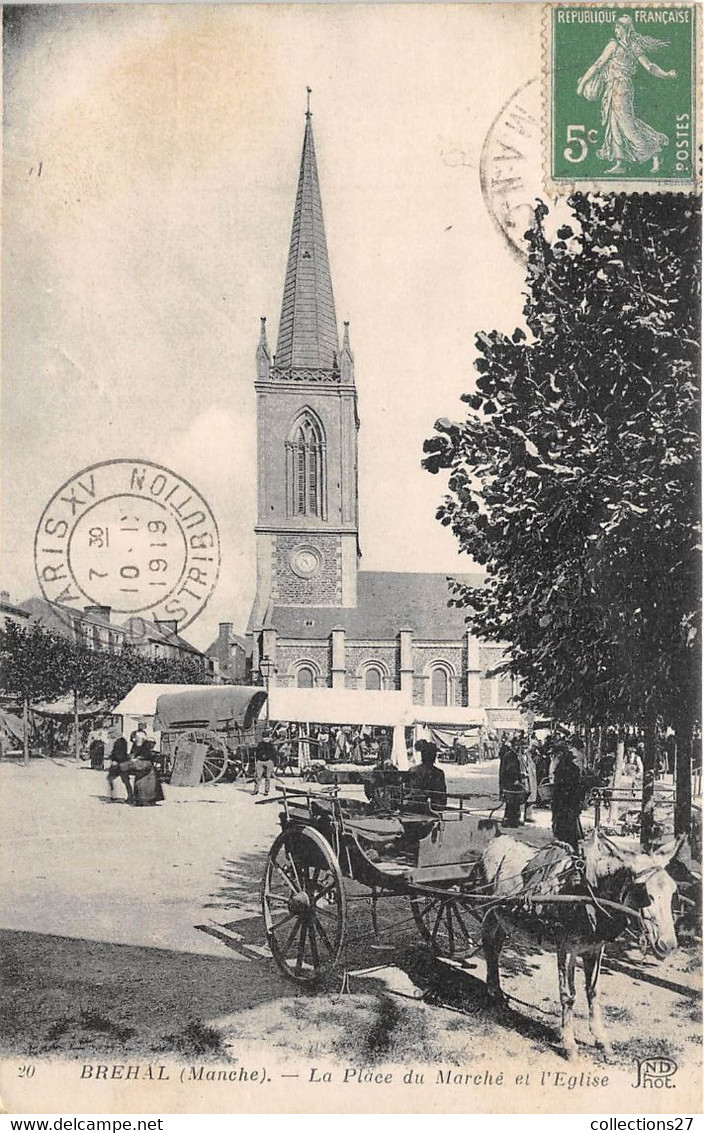 50-BREHAL- LA PLACE DU MARCHE ET L'EGLISE - Brehal