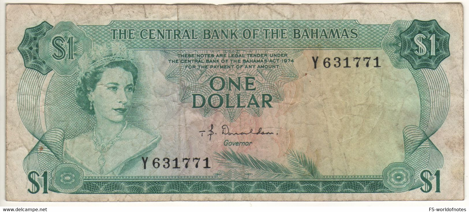 BAHAMAS 1  Dollar   P35a   ( L. 1974     Queen Elizabeth  II + Sea Garden At Back ! ) - Bahama's