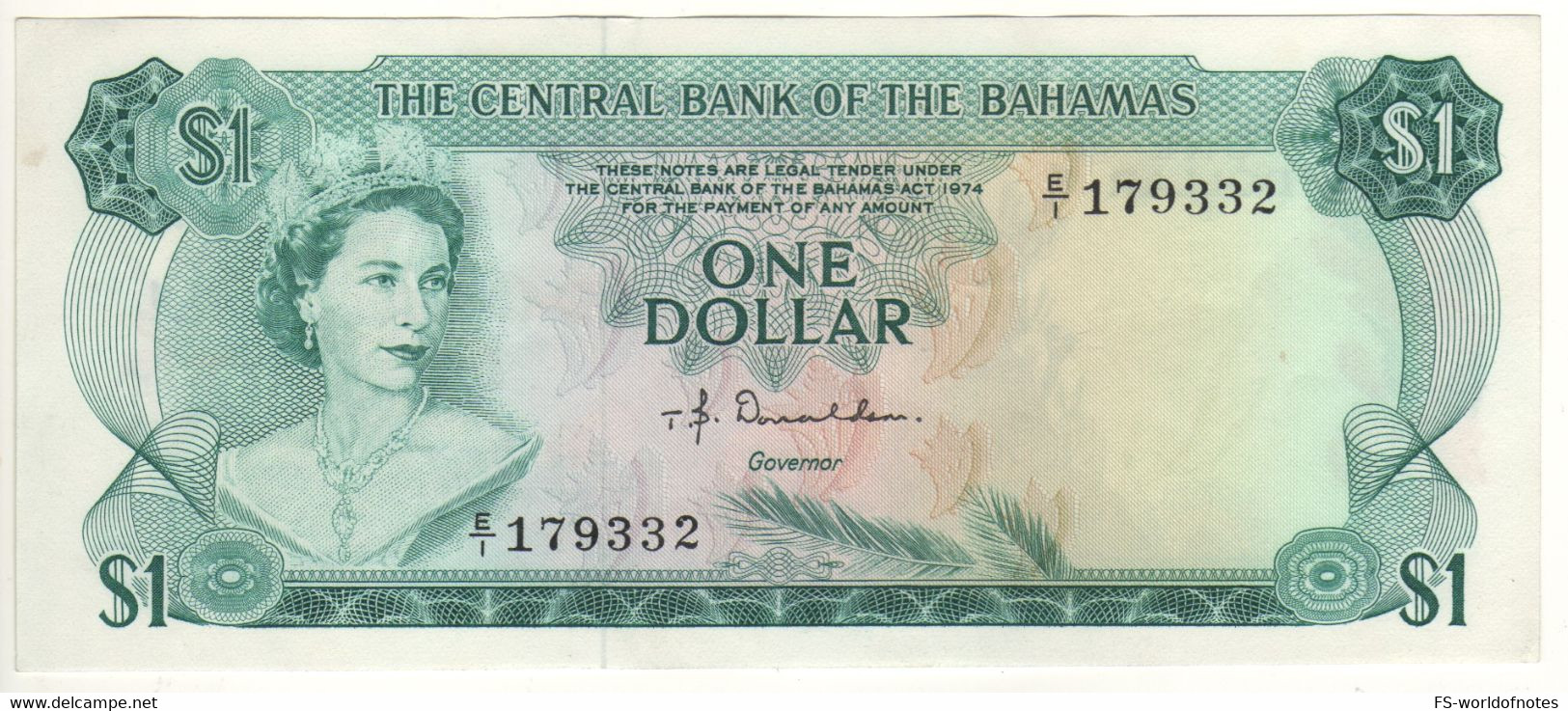 BAHAMAS 1  Dollar   P35a   ( L. 1974     Queen Elizabeth  II + Sea Garden At Back ! ) - Bahama's