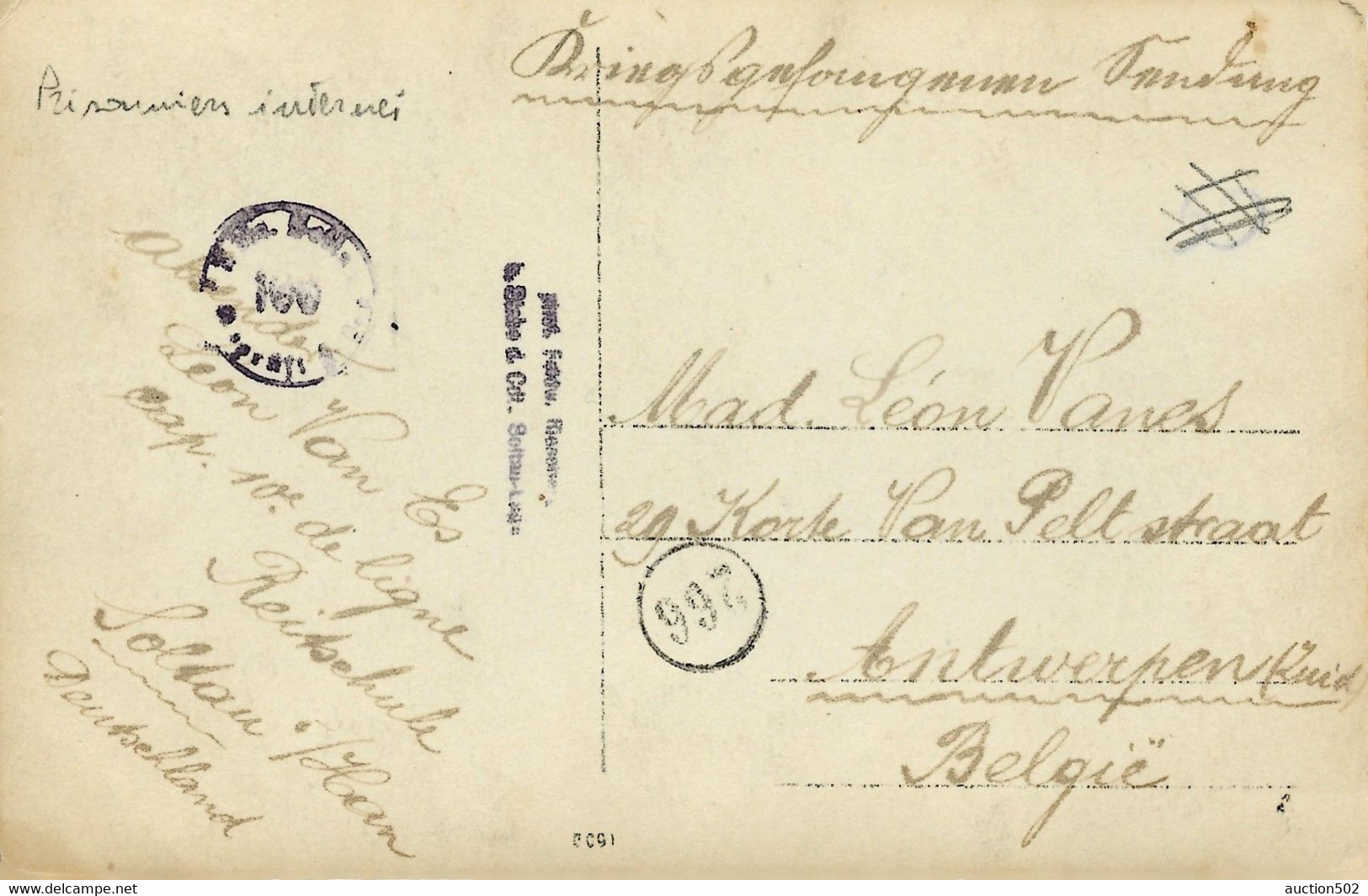 2429PR/ PC Soltau PDG-POW 1918 Geprüft + Censor > Belgium Antwerpen - Prisonniers