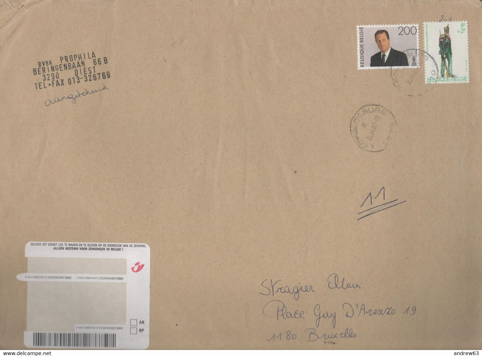 BELGIO - BELGIE - BELGIQUE - 2002 - 200F + 8F Military Uniforms - Registered - Big Envelope - Viaggiata Da Leopoldsburg - Briefe U. Dokumente