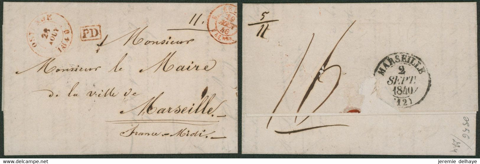 LAC Cachet Dateur "Ostende" (1840) > Monsieur Le Maire De La Ville De Marseille (France), Tarif 16 Décimes. - 1830-1849 (Onafhankelijk België)