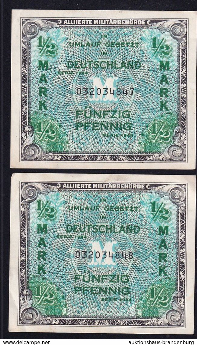 2x ½ Mark 1944 Mit Laufender KN - Alliierte Militärbehörde AMB (AMB-1a) - 1/2 Mark