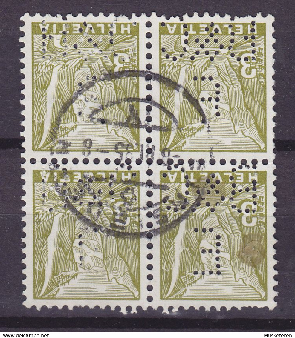 Switzerland Perfin Perforé Lochung 'B&C/E' Benziger & Co AG, Verlagsanstalt, Einsiedeln 1935 Cancel 4-Block (2 Scans) - Gezähnt (perforiert)