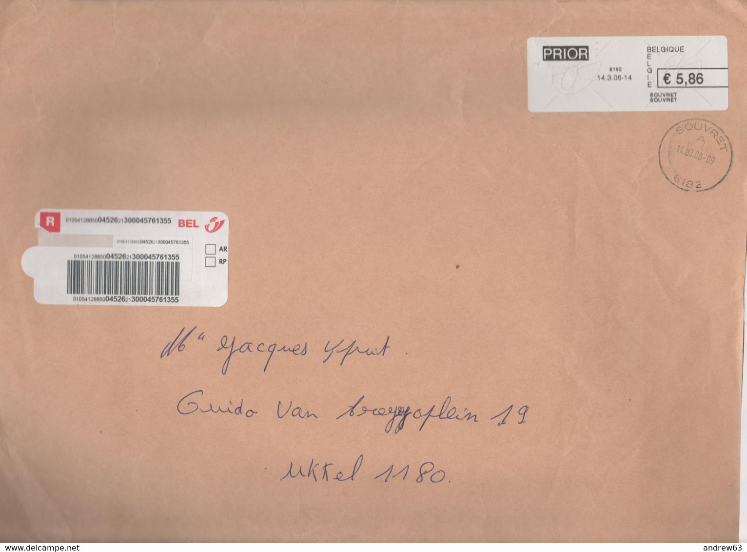 BELGIO - BELGIE - BELGIQUE - 2006 - PIOR 5,86€ Postage Paid - Big Envelope - Viaggiata Da Souvret Per Ukkel,Bruxelles - Briefe U. Dokumente