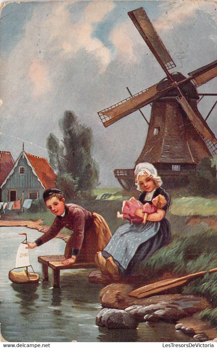 CPA Illustrateur Non Signé - Paysan Et Paysanne Au Bord De La Rivière Auprès Du Moulin - Non Classificati