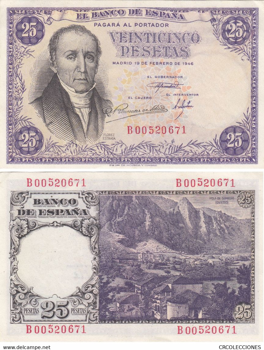 CRBS0528 BILLETE ESPAÑA 25 PESETAS 1946 SERIE B EBC - 25 Peseten