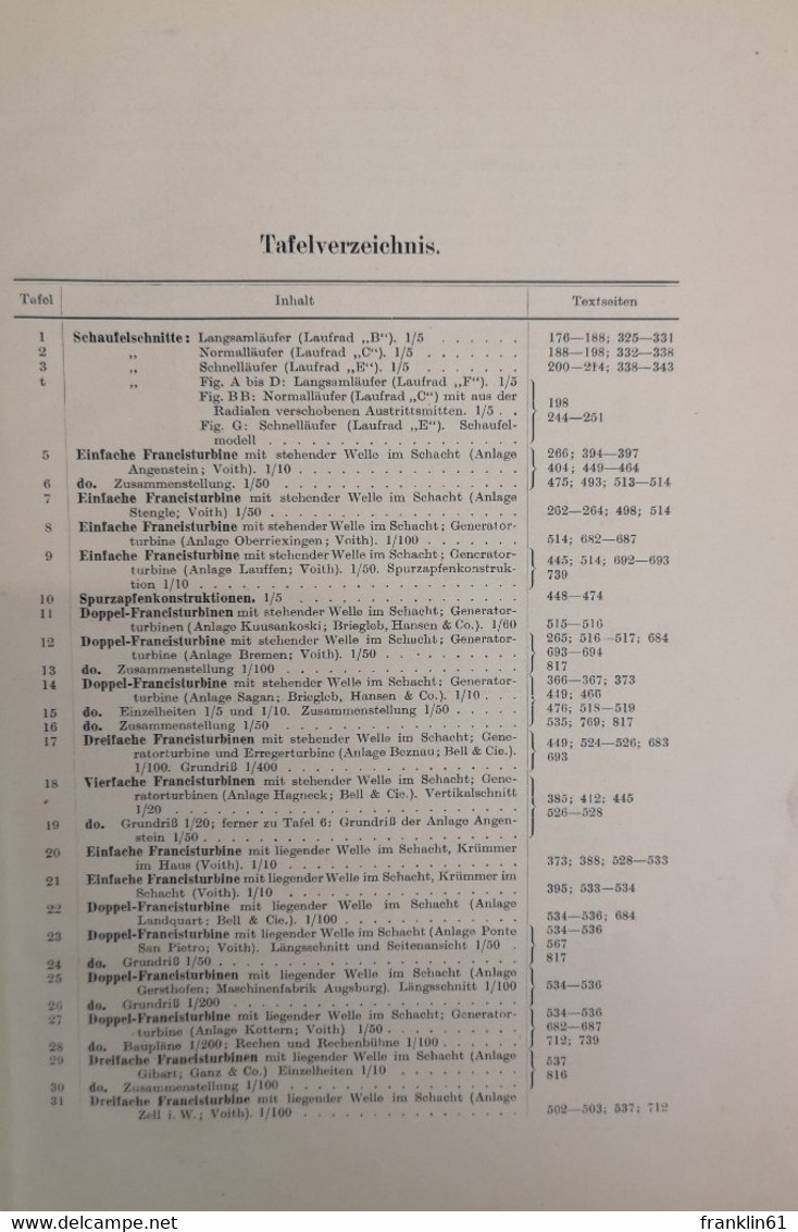 Die Turbinen Für Wasserkraftbetrieb. Ihre Theorie Und Konstruktion. Atlas. - Technical