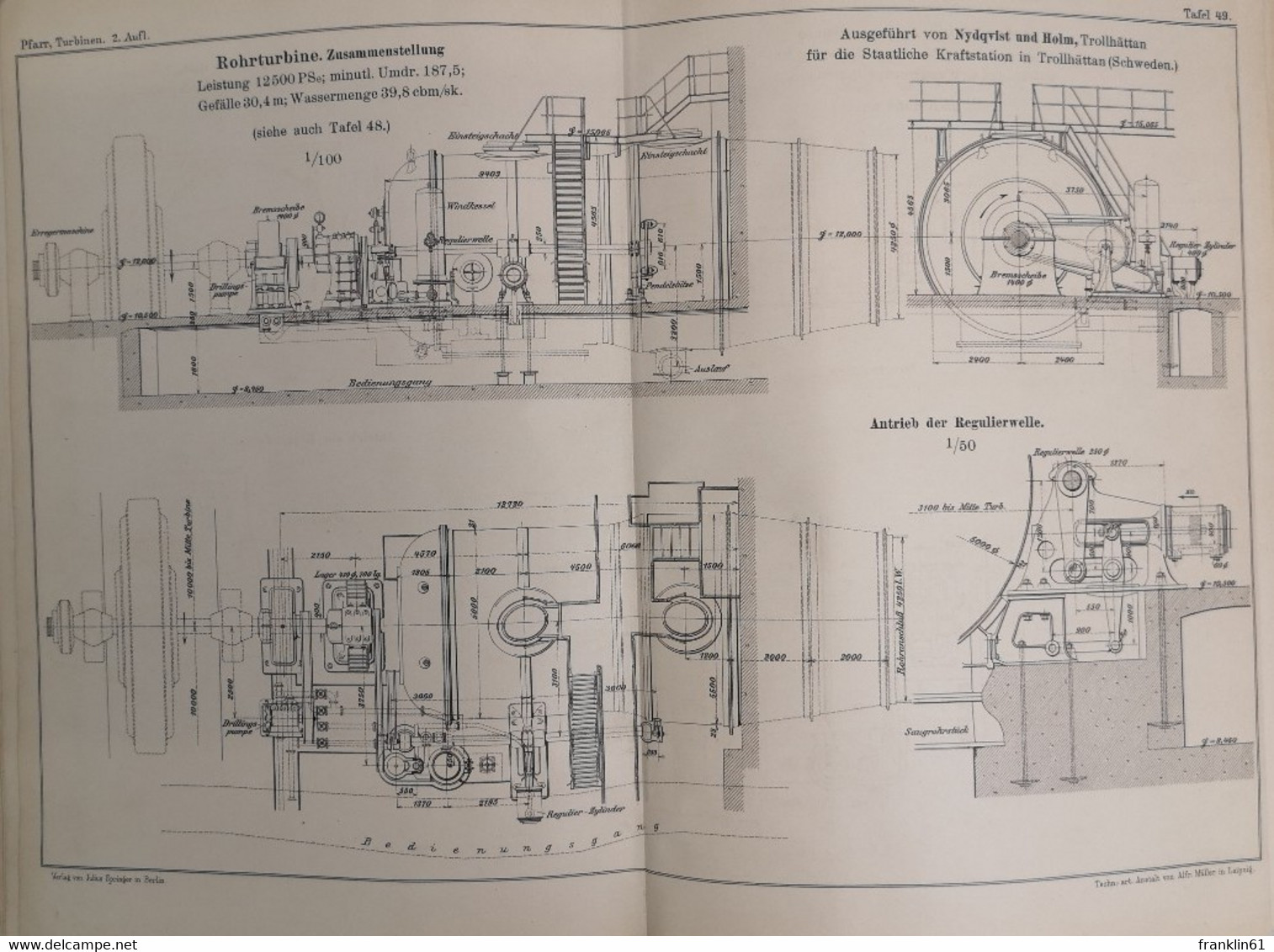 Die Turbinen für Wasserkraftbetrieb. Ihre Theorie und Konstruktion. Atlas.