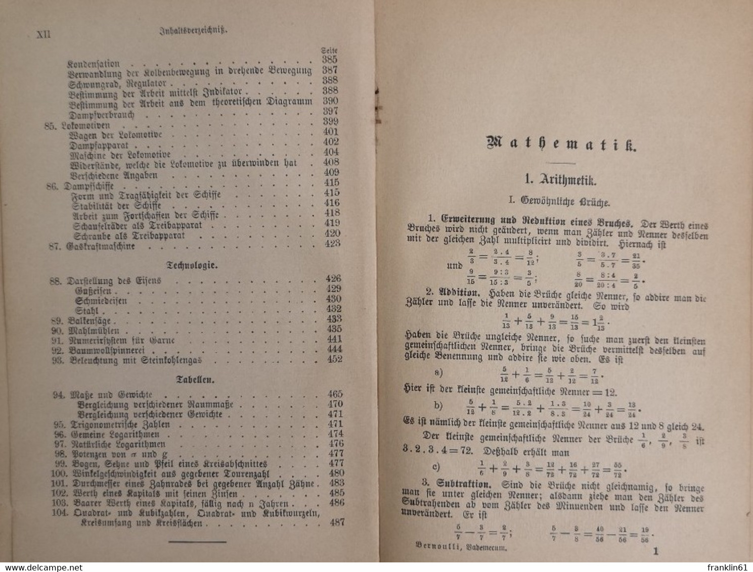 Bernoullis Vademecum des Mechanikers oder Praktisches Handbuch für Mechaniker,