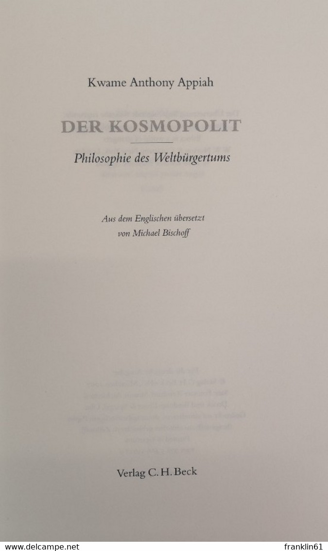 Der Kosmopolit. Philosophie Des Weltbürgertums. - Filosofía