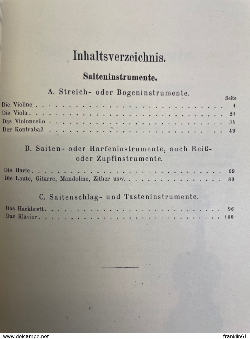 Musik-Instrumentenkunde In Wort Und Bild In 3 Teilen. I. Teil: Saiteninstrumente. - Música