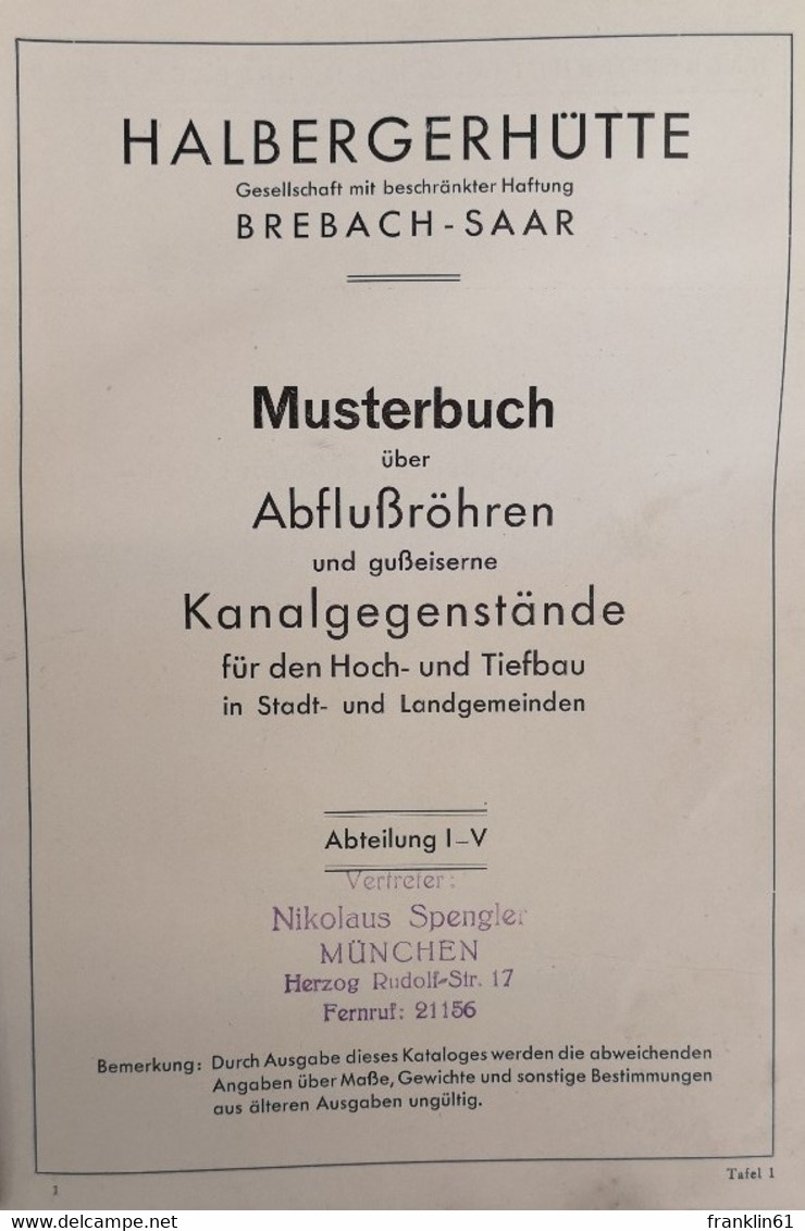 Halbergerhütte Brebach-Saar. Musterbuch über Abflußröhren Und Gußeiserne Kanalgegenstände - Knuteselen & Doe-het-zelf