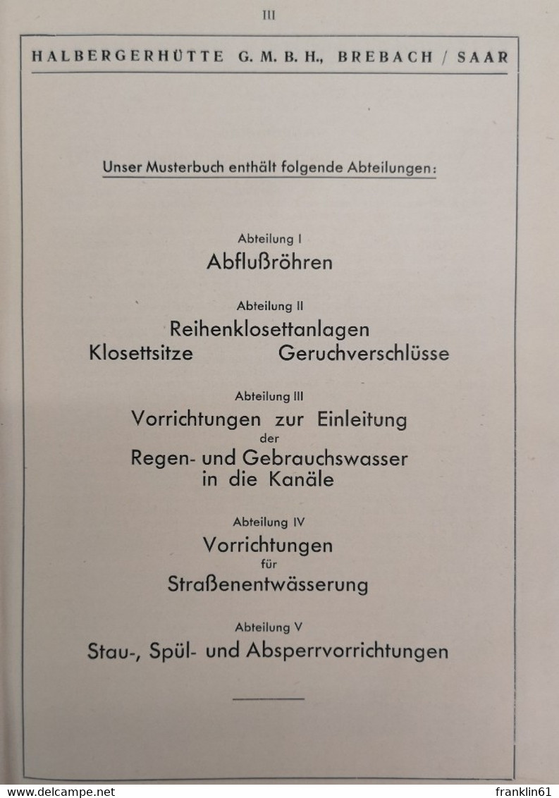 Halbergerhütte Brebach-Saar. Musterbuch über Abflußröhren Und Gußeiserne Kanalgegenstände - Knuteselen & Doe-het-zelf