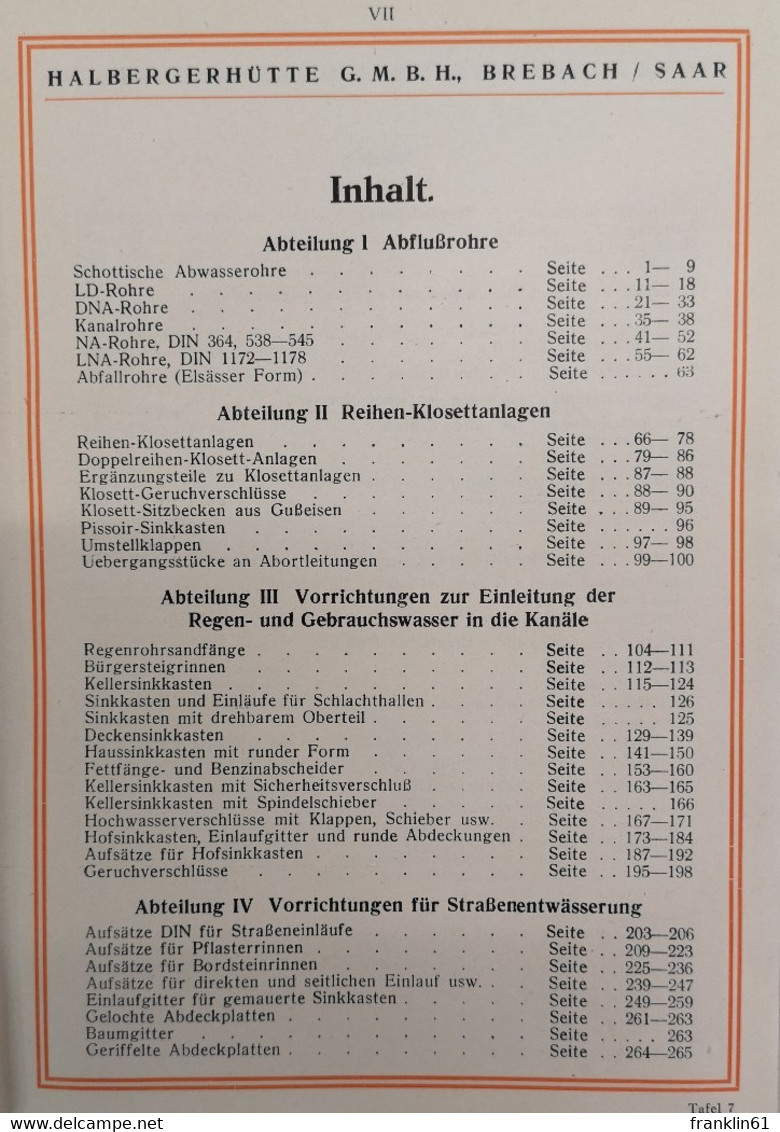 Halbergerhütte Brebach-Saar. Musterbuch über Abflußröhren Und Gußeiserne Kanalgegenstände - Bricolage