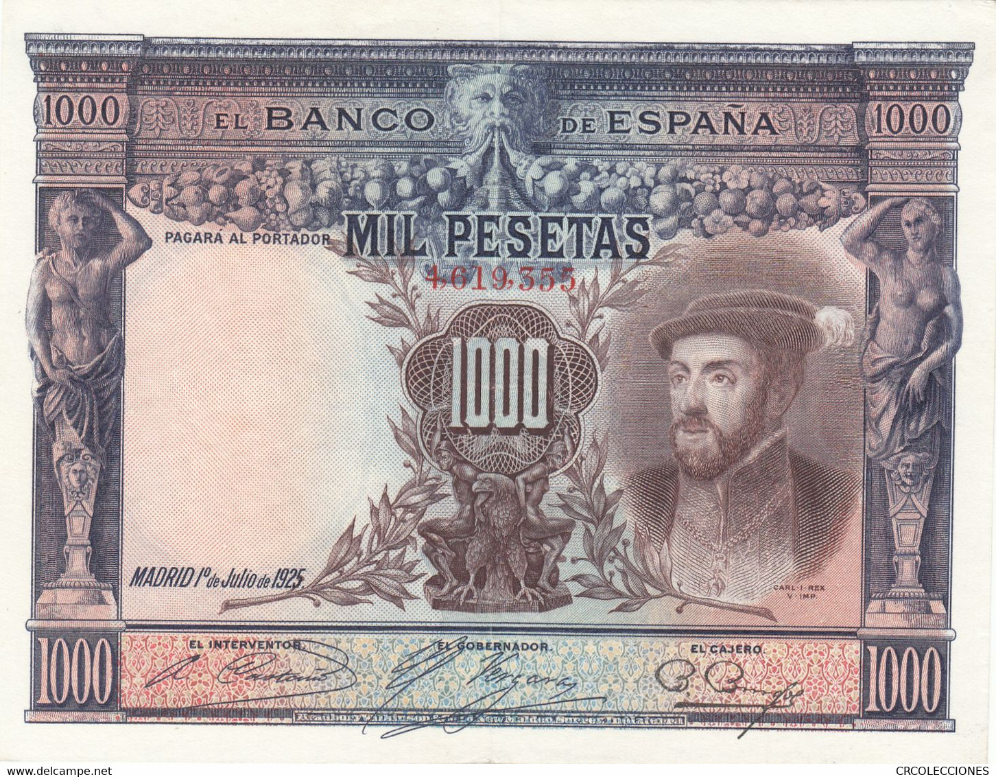 CRBS0552 BILLETE ESPAÑA 1000 PESETAS 1925 SIN SERIE MUY RARO EBC+ - 1000 Peseten