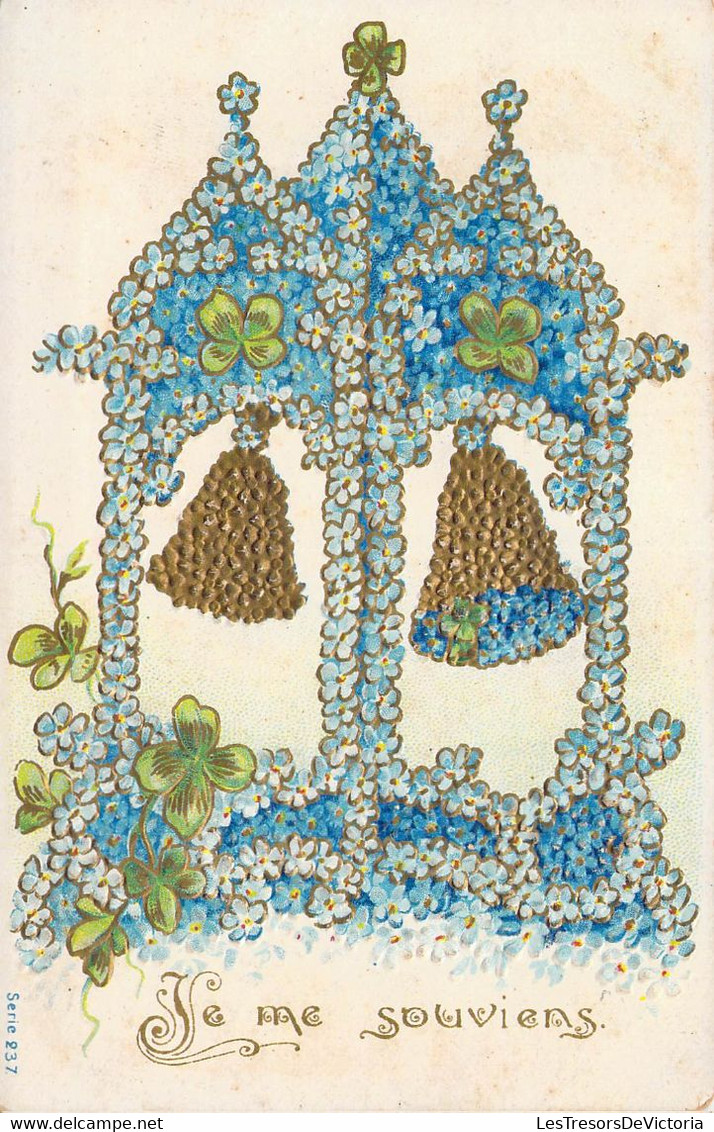 CPA FLEURS - Petites Fleurs Bleues Et Cloche - Trèfle - Je Me Souviens - Relief - Flowers