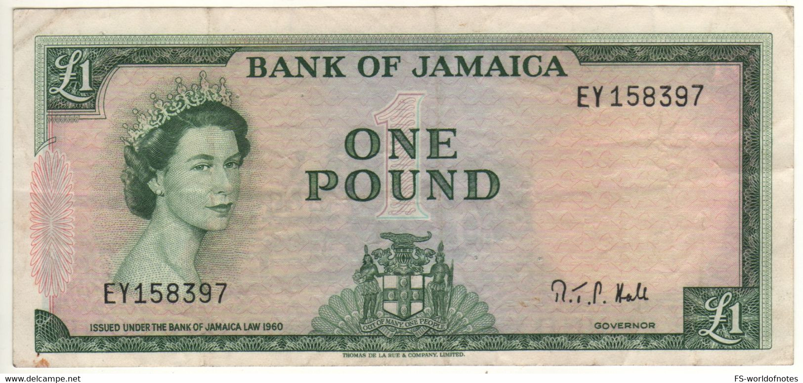 JAMAICA  1 Pound  P51Cd   L.1960    " Queen Elizabeth II + Tractor At Back " - Jamaica